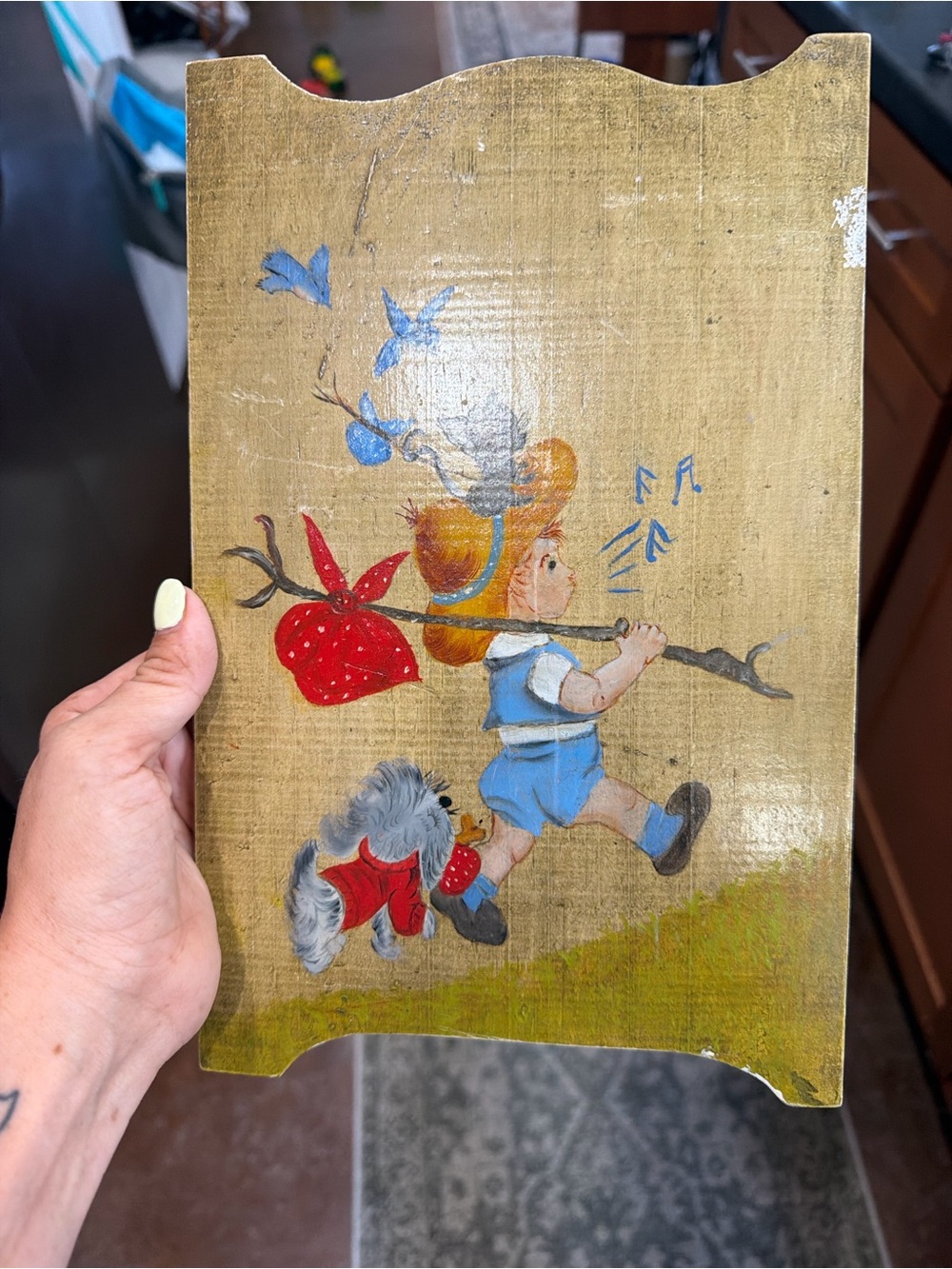 Vintage Hand Painted Wood Nursery Children’s Wall Plaque - Cottagecore